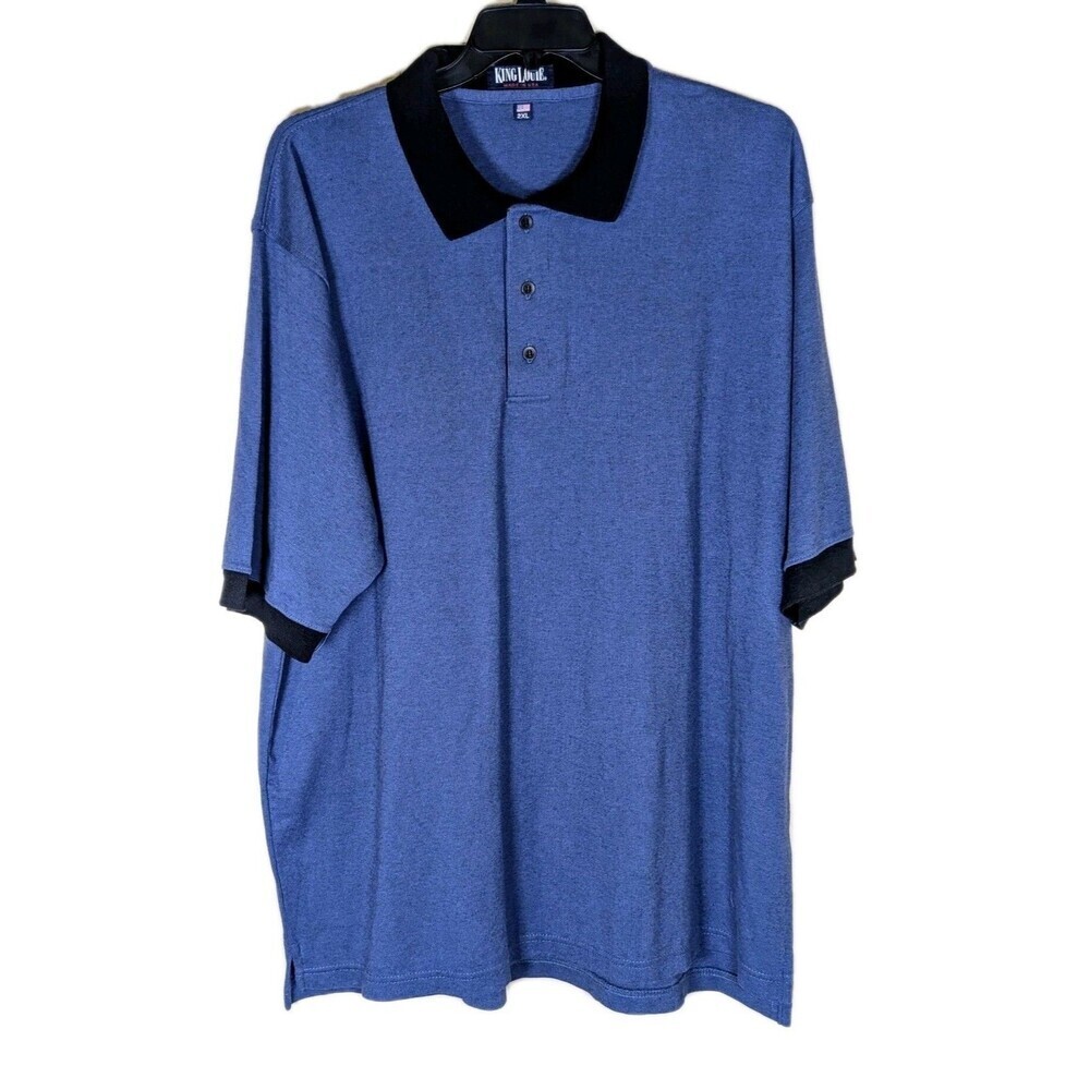 Vintage King Louie Polo Shirt 2XL Blue Black USA Made UFCW Union 100% Cotton